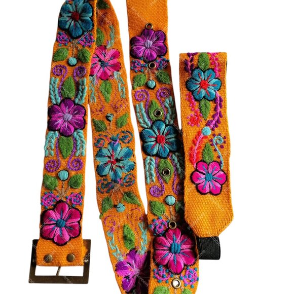 Peruvian Wool Woven Headband Belt Set Multicolor Floral Design - Picture 5 of 6